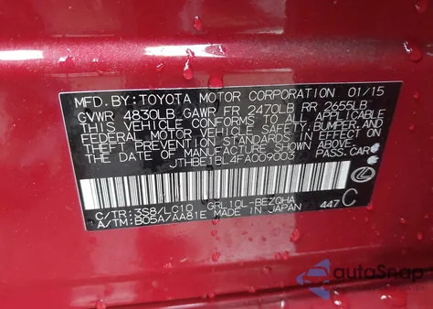 2015 Lexus Gs 350 from USA, damaged, VIN JTHBE1BL4FA009003